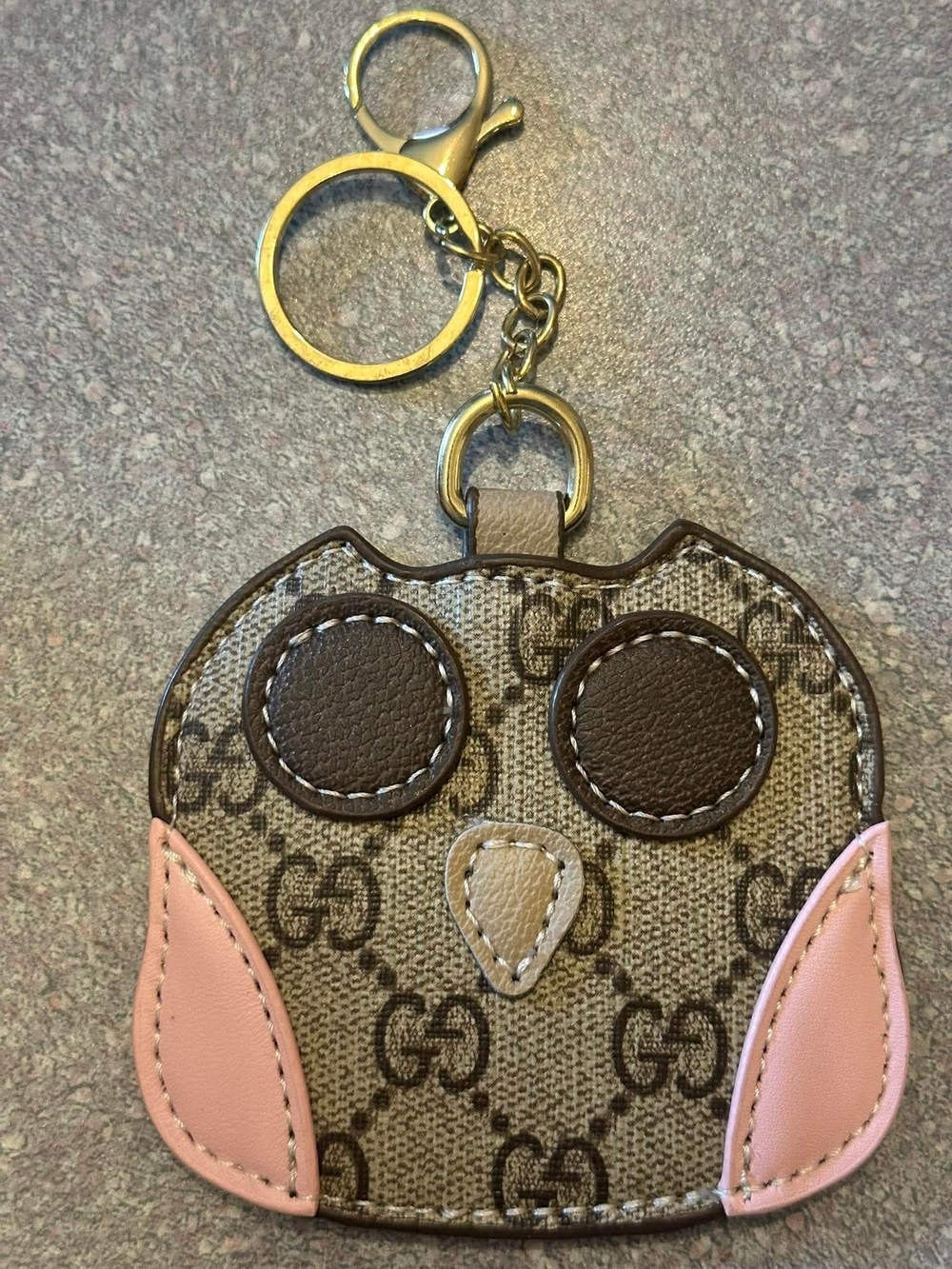 Fashion Owl GG Canvas Key Charm in Pink, Brown & Beige
